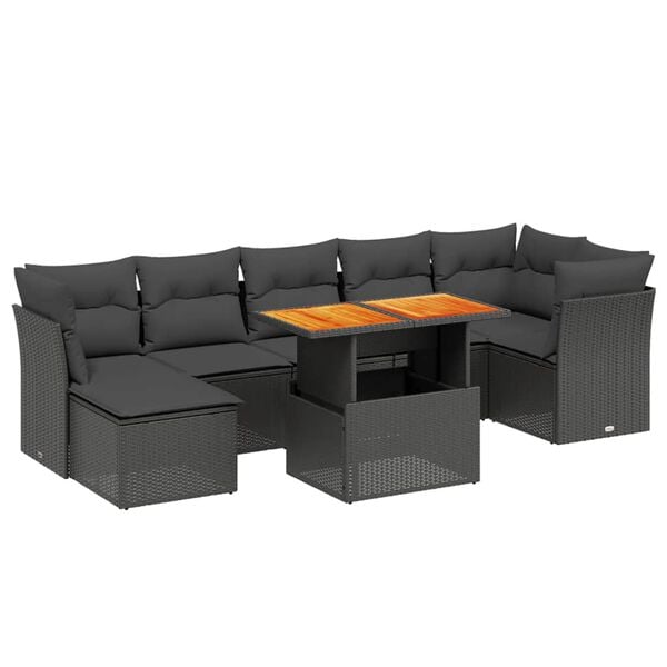 vidaXL 8-delige Loungeset met kussens poly rattan zwart