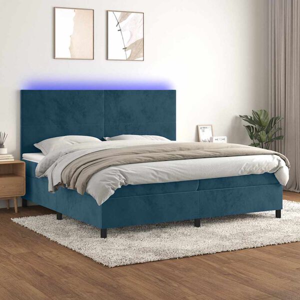 vidaXL Boxspring met matras en LED fluweel donkerblauw 200x200 cm