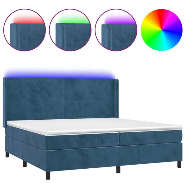 vidaXL Boxspring met matras en LED fluweel donkerblauw 200x200 cm