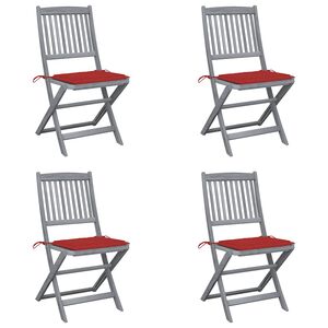 vidaXL Set van 4 klapstoelen met kussens, gemaakt van massief acaciahout.
