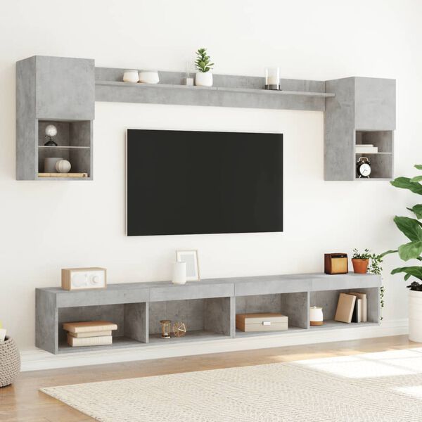 vidaXL 6-delige Tv-wandmeubelset met LED bewerkt hout betongrijs