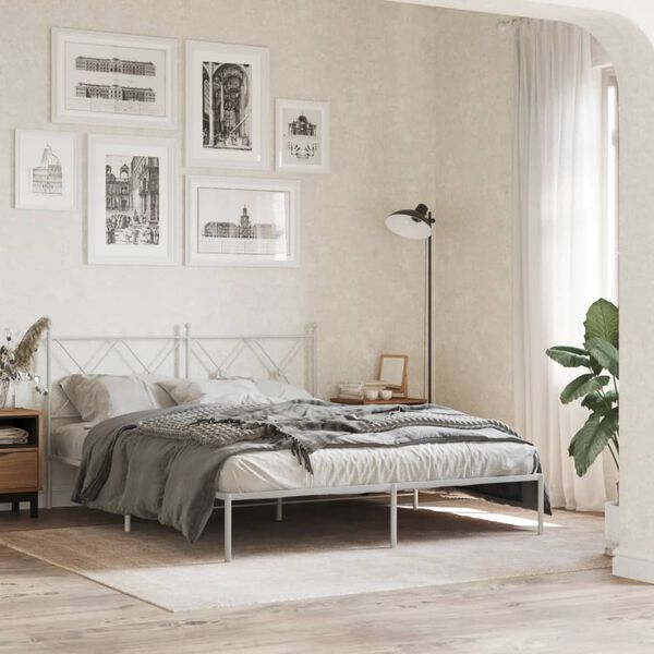 vidaXL Bedframe met hoofdbord metaal wit 150x200 cm