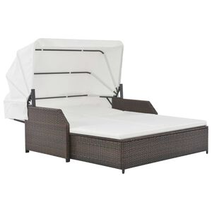 vidaXL Ligbed 2-persoons met luifel poly rattan bruin