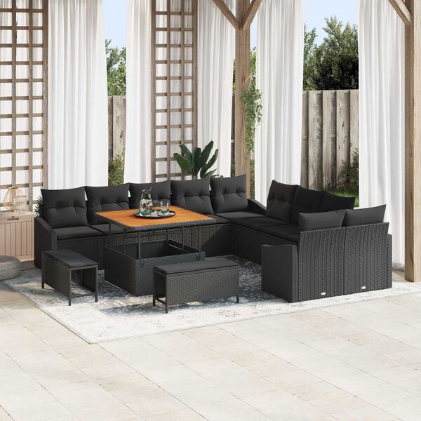 vidaXL Tuin Sofa Set 13 pcs Zwart Poly Rattan en Poedergecoat Staal