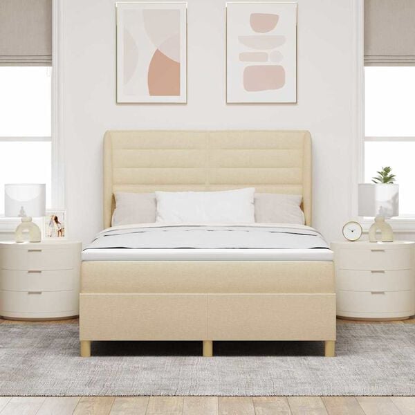 vidaXL Boxspringbed met Matras Donkergrijs 90x190 cm Cr&egrave;me Stof