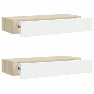 vidaXL Wandladeplanken 2 st eiken en wit 60x23,5x10cm MDF