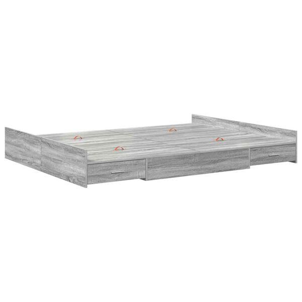 vidaXL Opbergbedframe met lade Grijs Sonoma 150 x 200 cm Bewerkt hout