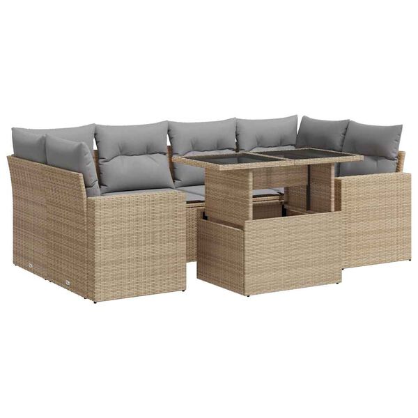 vidaXL 7-delige Loungeset met kussens poly rattan beige