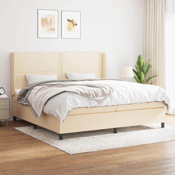 vidaXL Boxspring met matras stof cr&egrave;mekleurig 200x200 cm