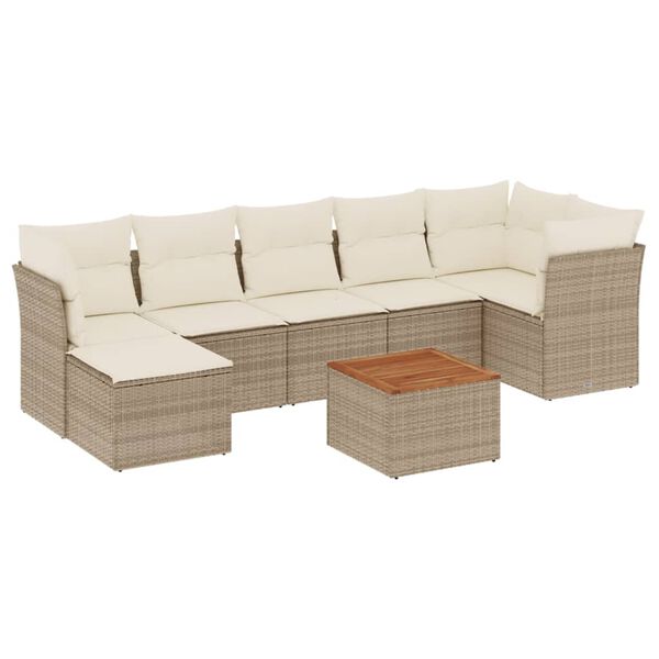 vidaXL 8-delige Loungeset met kussens poly rattan beige
