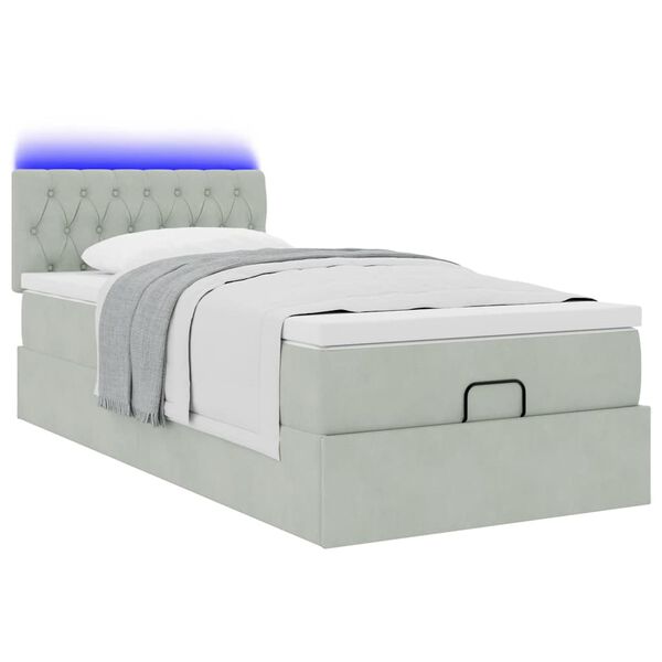vidaXL Ottoman bed met matras en LED's 100x200 cm fluweel lichtgrijs