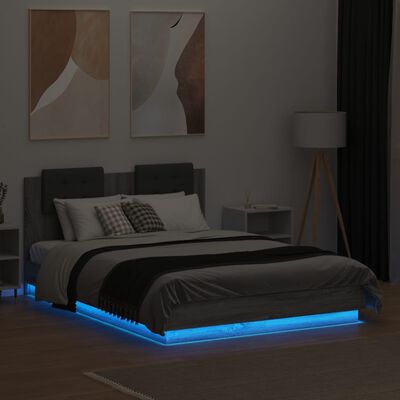 vidaXL Bedframe met hoofdbord en LED grijs sonoma eikenkleur 120x190cm