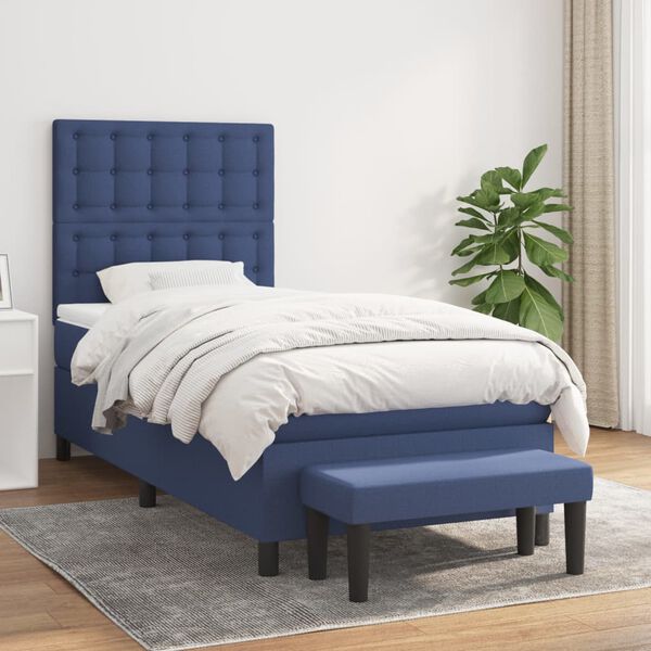 vidaXL Boxspring met matras stof blauw 100x200 cm