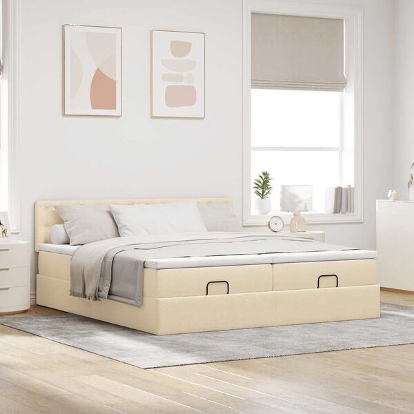 vidaXL Ottoman bed met matrassen en LED's 200x200cm stof cr&egrave;mekleurig