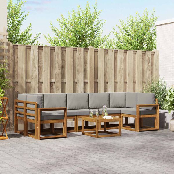 vidaXL Buiten bankenset met kussen 8 pcs Natuurlijk en Lichtgrijs