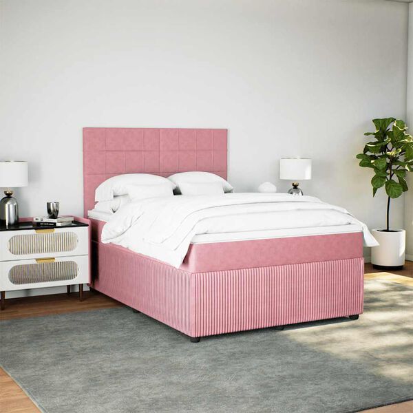 vidaXL Boxspring met matras fluweel roze 140x200 cm