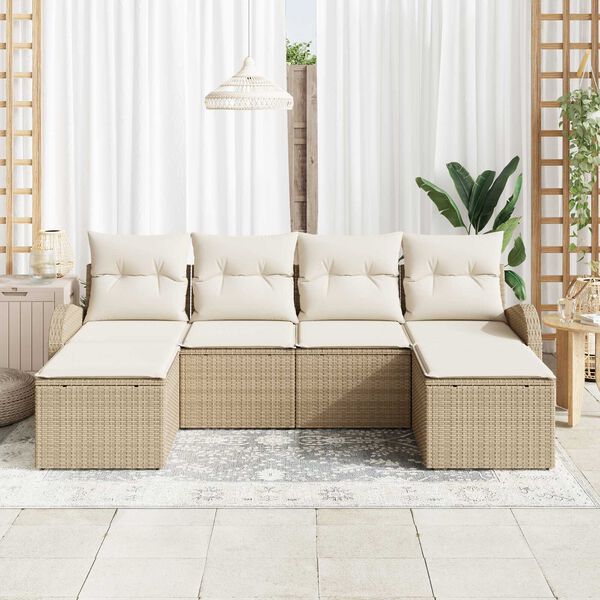 vidaXL Tuin Sofa Set met kussen 6 pcs Beige Poly Rattan