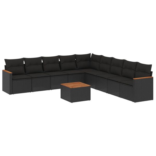 vidaXL 10-delige Loungeset met kussens poly rattan zwart