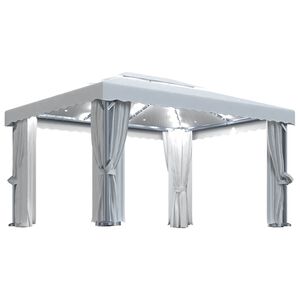 vidaXL Prieel met gordijn en LED-lichtslinger 4x3 m cr&egrave;mewit