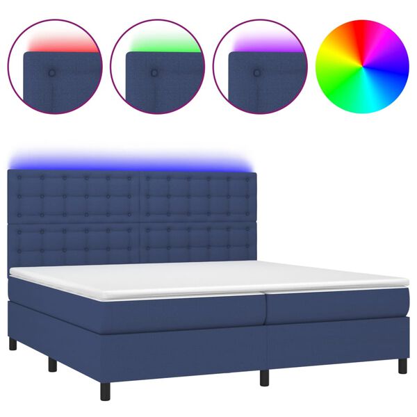 vidaXL Boxspring met matras en LED stof blauw 200x200 cm