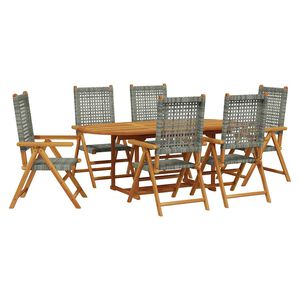 vidaXL 7-delige Tuinset poly rattan en massief hout grijs