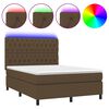 vidaXL Boxspring met matras en LED stof donkerbruin 140x200 cm