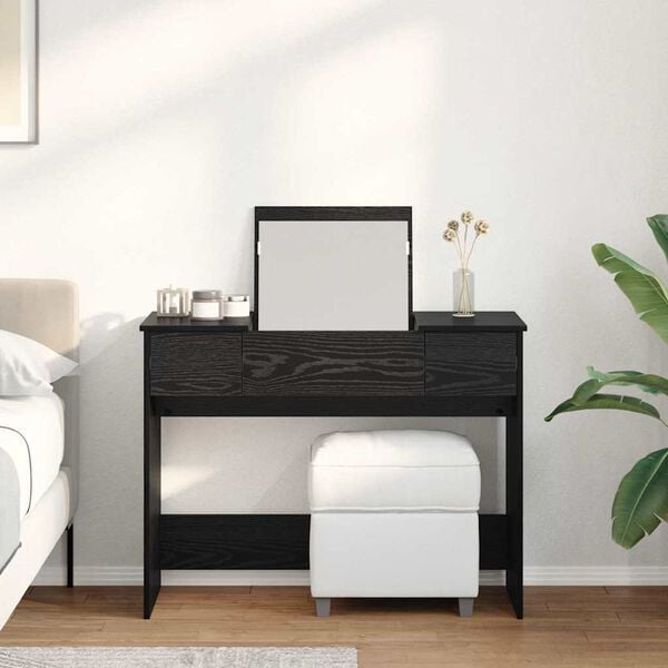 vidaXL Cosmetische Tafel met lade Zwart Eiken 100 x 45 x 76 cm