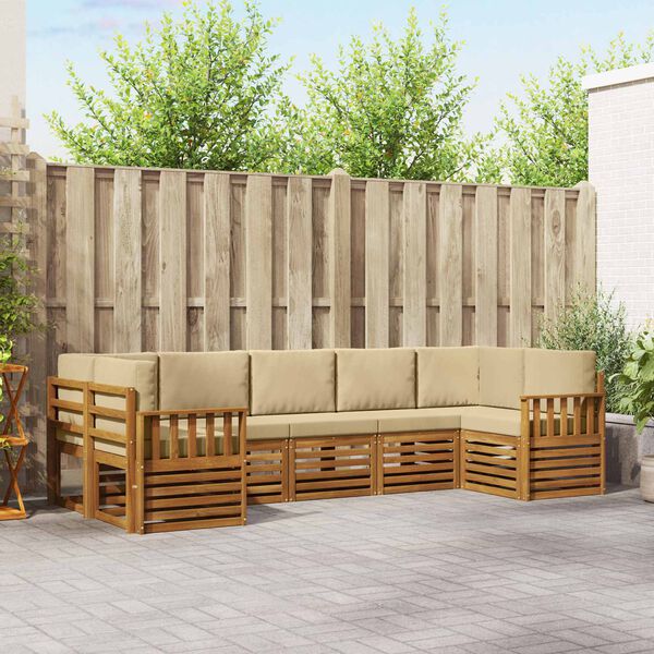 vidaXL Sofa-Sets 7 pcs Natuurlijk en Beige Massief Acaciahout