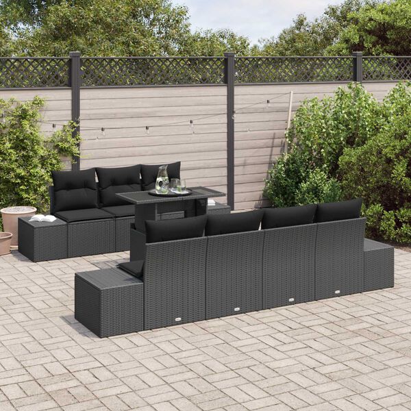vidaXL Tuin Sofa Set 8 pcs Zwart Poly Rattan en Poedergecoat Staal