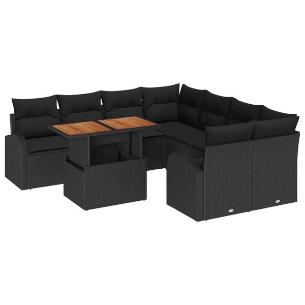 vidaXL Tuin Sofa Set met opslag 9 pcs Zwart Poly riet