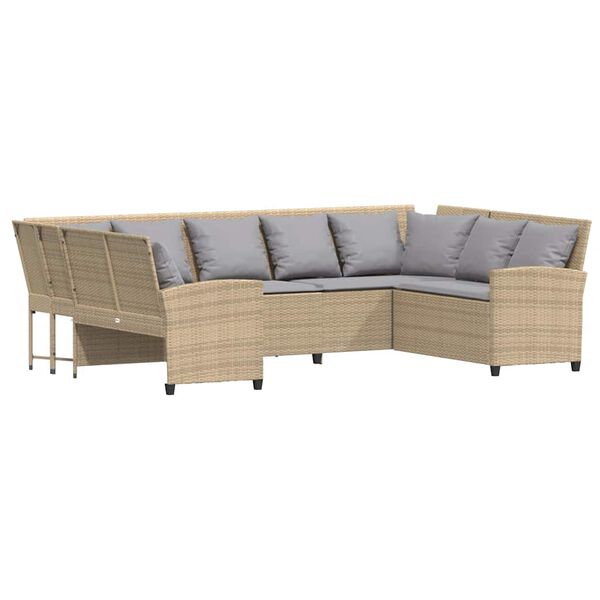 vidaXL Tuinbank met kussens poly rattan beige
