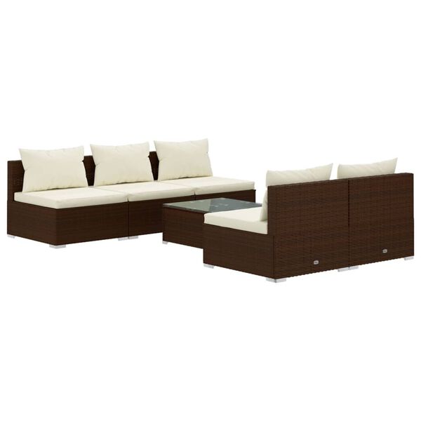 vidaXL 6-delige Loungeset met kussens poly rattan bruin