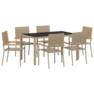 vidaXL Tuin eettafelset 7 pcs Beige poly rattan