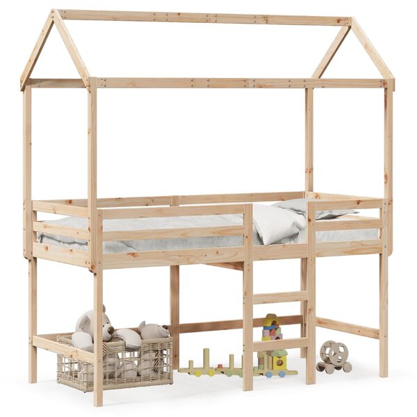 vidaXL Halfhoogslaper met ladder en bedhuis grenenhout 90x190 cm