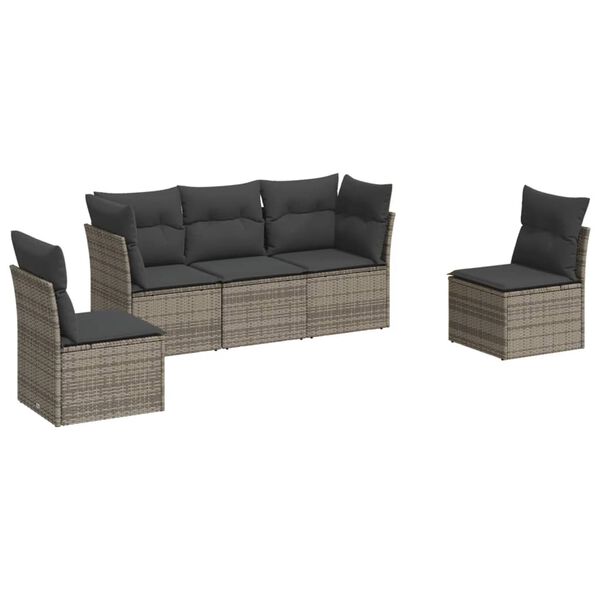 vidaXL 5-delige Loungeset met kussens poly rattan grijs
