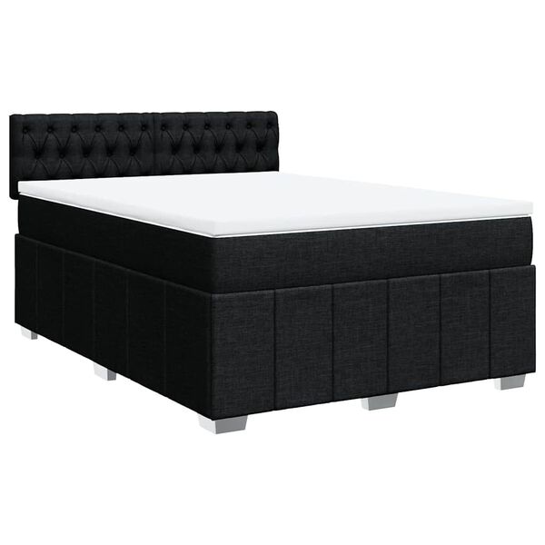 vidaXL Boxspring met matras stof zwart 140x190 cm