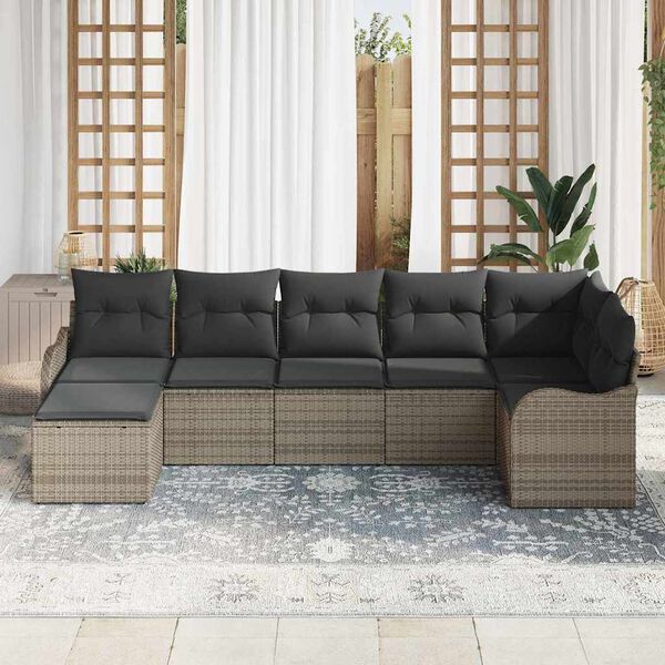 vidaXL Tuin Sofa Set met opslag 7 pcs Grijs poly rattan