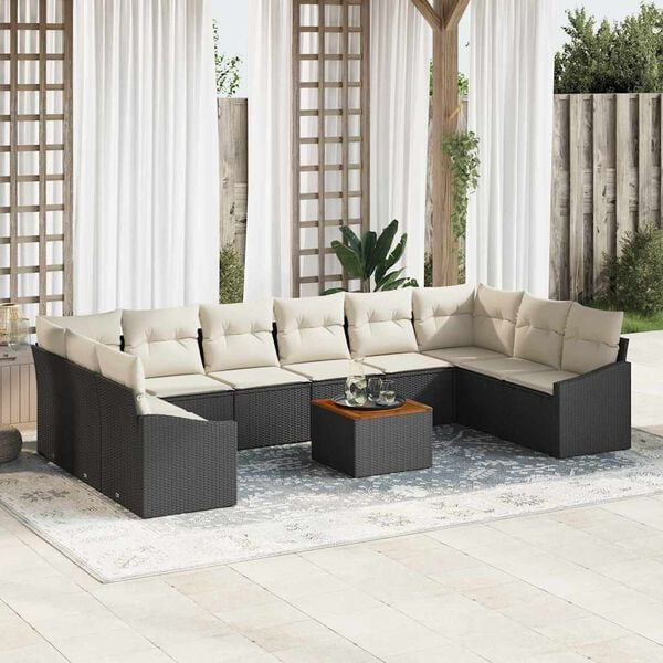 vidaXL Tuin Sofa Set met kussen 11 pcs Zwart Poly riet