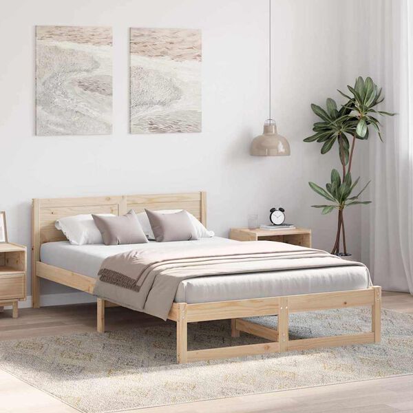 vidaXL Bedframe met hoofdeinde Naturel 140 x 190 cm Massief grenenhout