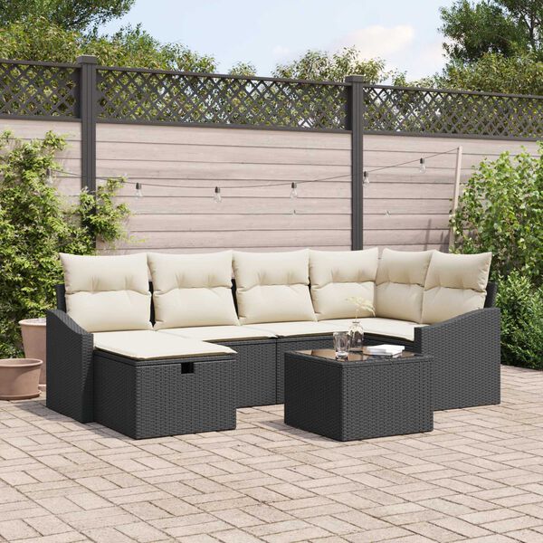 vidaXL Bankstel met kussen 6 pcs poly rattan