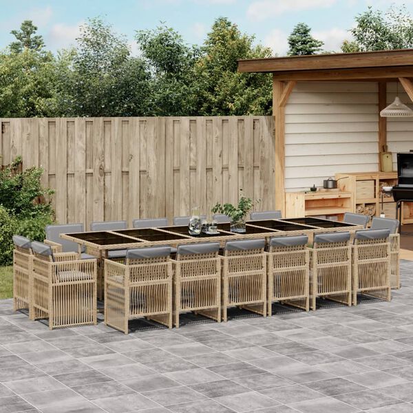 vidaXL 17-delige Tuinset met kussens poly rattan gemengd beige