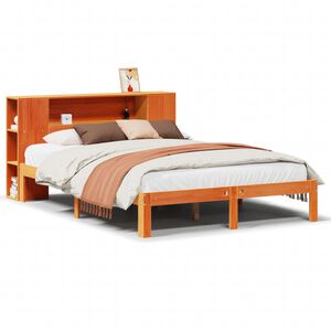 vidaXL Bed met boekenkast zonder matras grenenhout wasbruin 135x190 cm