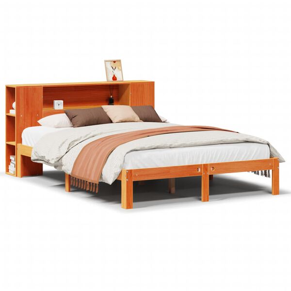 vidaXL Bed met boekenkast zonder matras grenenhout wasbruin 135x190 cm