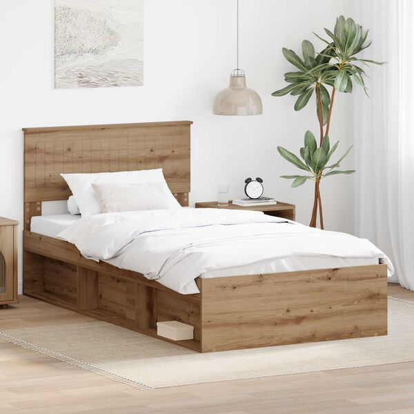 vidaXL Bedframe Ambachtelijk eiken 100 x 200 cm Massief grenenhout