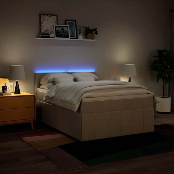 vidaXL Boxspring met matras stof cr&egrave;mekleurig 140x190 cm