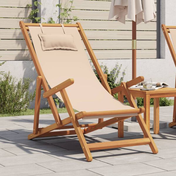 vidaXL Strandstoel inklapbaar massief eucalyptushout en stof beige