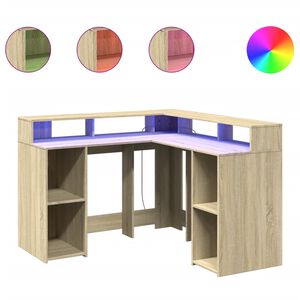 vidaXL Bureau met LED-verlichting 130x130x91 cm hout sonoma eikenkleur