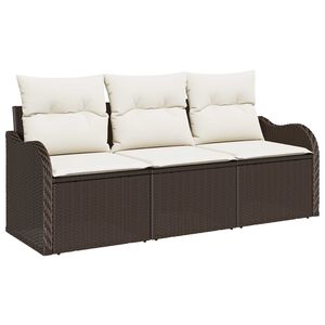vidaXL Tuin Sofa Set met kussen 3 pcs Bruin Poly riet