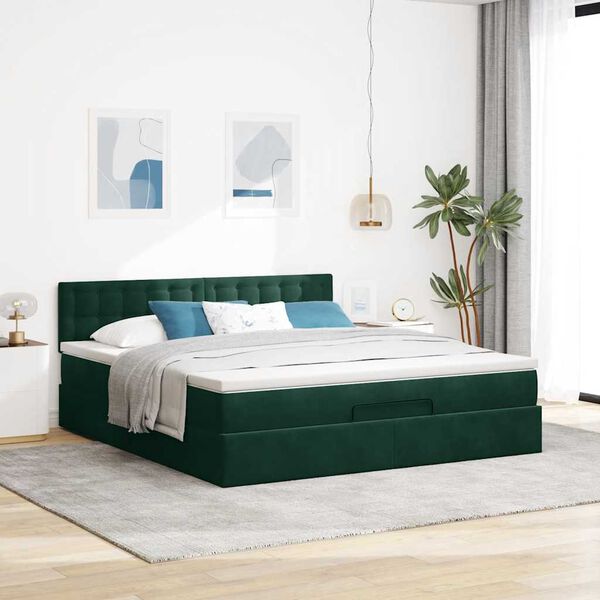 vidaXL Ottoman bed met matras en LED's 180x200 cm fluweel donkergroen