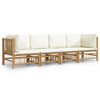 vidaXL 4-delige Loungeset met kussens bamboe cr&egrave;mewit